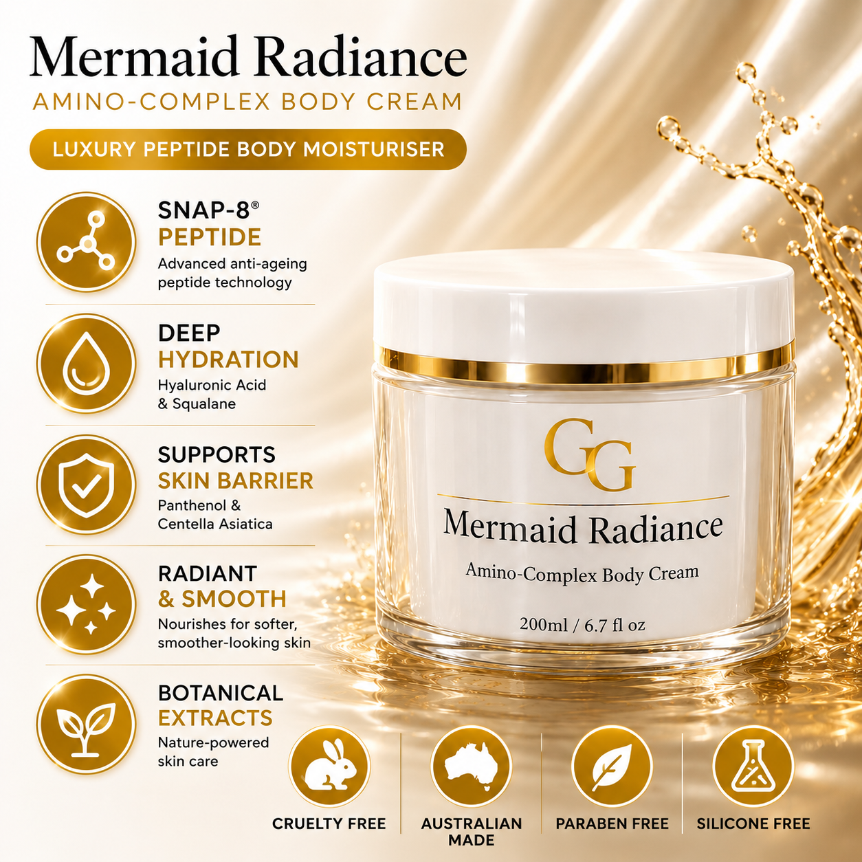 Mermaid Radiance Peptide Body Cream | Hydrating SNAP-8 Moisturiser